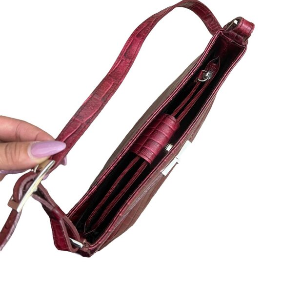 Charter Club Croc Embossed Faux Leather Shoulder Bag Dark Red Y2K‎ Hobo - Picture 8 of 16